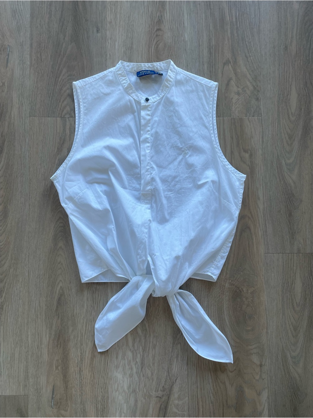 Ralph Lauren White Tie-Front Sleeveless Shirt